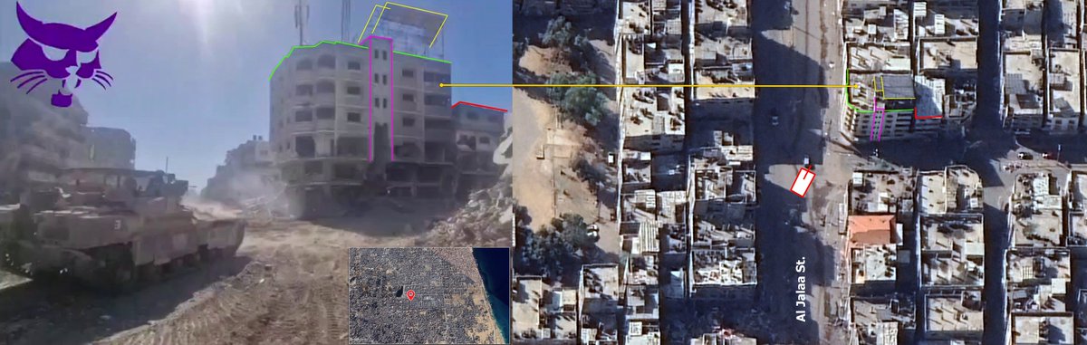 Geolocation #320: Multistory building collapses by machine gun fire from an Israeli Namer APC
مدرعة اسرائيلية تهدم مبنىً بمدفعها الرشاش في حي الشيخ رضوان

A short clip shared by an Israeli soldier showed the moment of the collapse of a 5-story building in Sheikh Radwan area