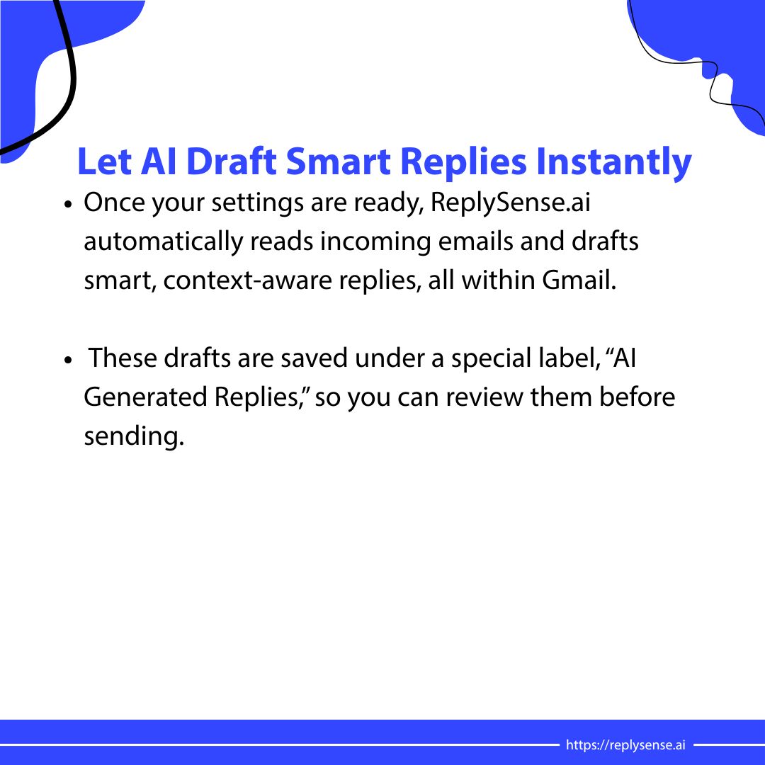 ReplysenseAi's tweet image. Drowning in emails every morning?

ReplySenseAI helps you write professional, personalized replies in seconds, right inside Gmail.

Less typing, more productivity.
✨Start free today → replysense.ai

#ReplySenseAI #EmailAutomation #AIAssistant #ProductivityTools