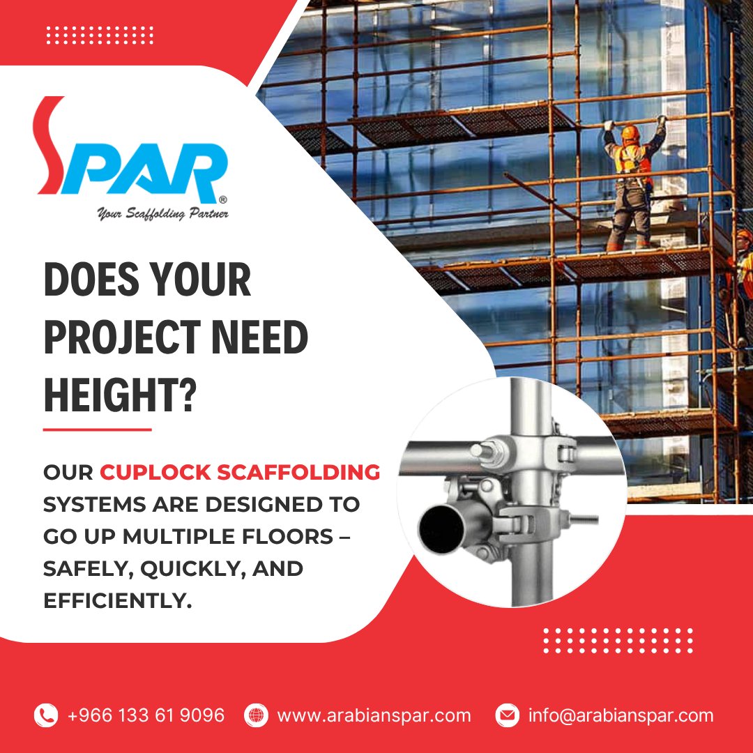 ArabainSpar's tweet image. Reach New Heights with Our Cuplock Scaffolding System!
👉As a leading manufacturer and exporter of scaffolding cuplock systems, we offer:
☑️High-quality and durable scaffolding solutions
🌐 arabianspar.com
#arabianspar #scaffoldingcuplock #cuplockSystem #cuplock