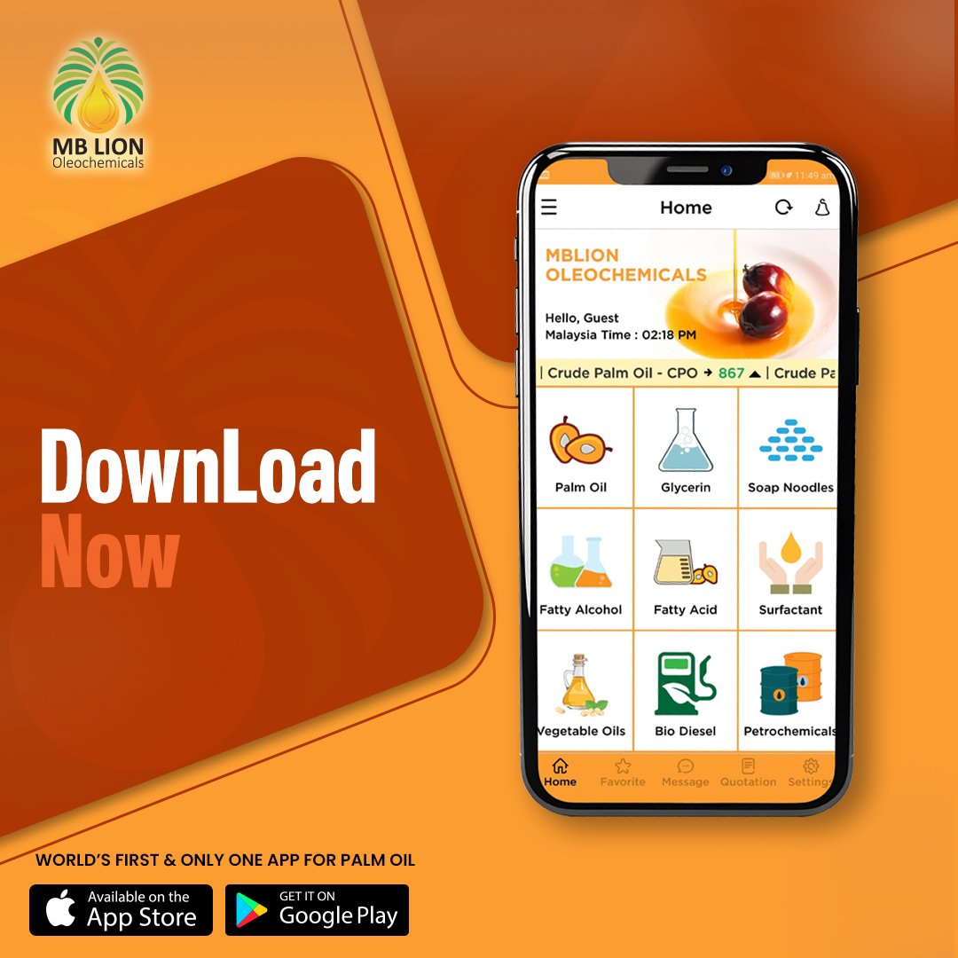 MBLionOleochem's tweet photo. 🌴 Download the MBLion Oleochemicals App – the world’s first &amp; only palm oil price app!

📱 Get real-time CPO, PKO, RBD &amp; Stearin prices from Malaysia.

🌏 Trusted in 150+ countries!

📍 Available on:
📱 Google Play |  App Store

#MBLionOleochemicals #PalmOilApp #PalmOilPrices https://t.co/9cJ3WJ2IIf