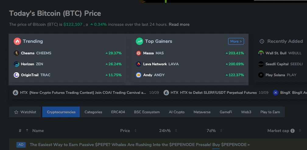 🔥 $CHEEMS, $ZEN, and $TRAC are trending on CoinCarp!

🚀 $MAS, $LAVA, and $ANDY holders are enjoying triple-digit gains today!