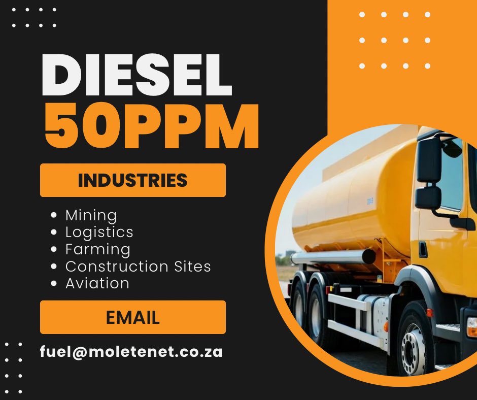 MoleteNET's tweet image. 🚛💪 Power your operations with MoleteNET’s top-quality diesel! Fueling mining, logistics, farming &amp;amp; more with reliability you can trust. 🌾⛏️ 

#DieselPower #MoleteNET #IndustryFuel