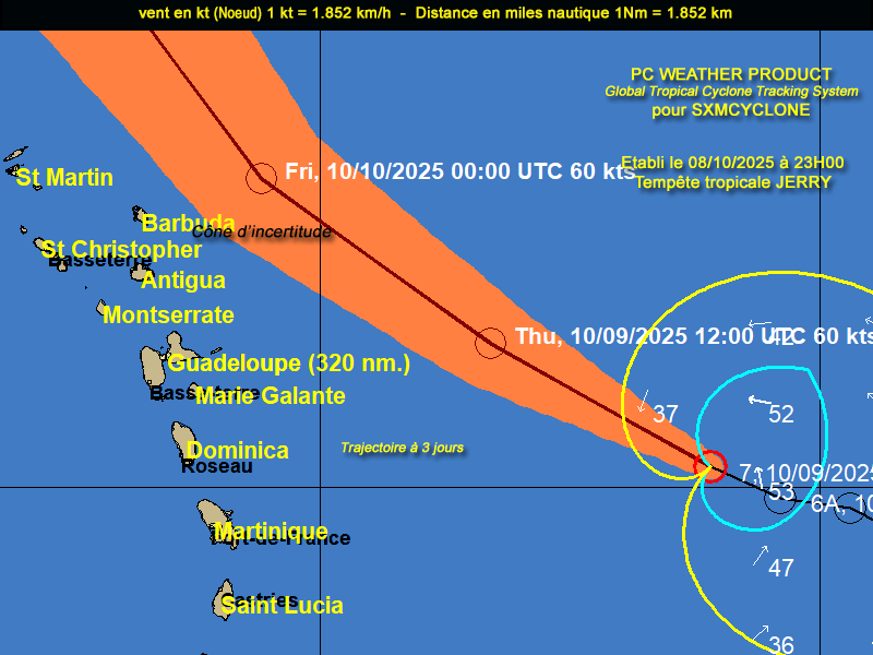 A 23 heures, la tempête tropicale est située à 815 km à l'Est/Sud Est des îles du  nord.