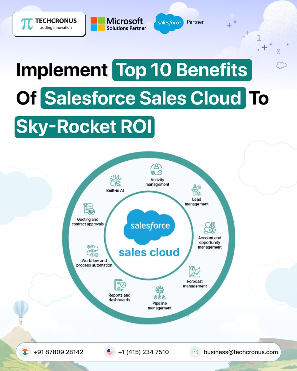 TechcronusS's tweet image. Ready to take your sales performance to the next level?🚀
Discover how Salesforce Sales Cloud helps businesses transform sales processes, empower teams, and maximize ROI. From smarter lead management to AI-driven insights, the benefits are endless! - bit.ly/3L0LUys