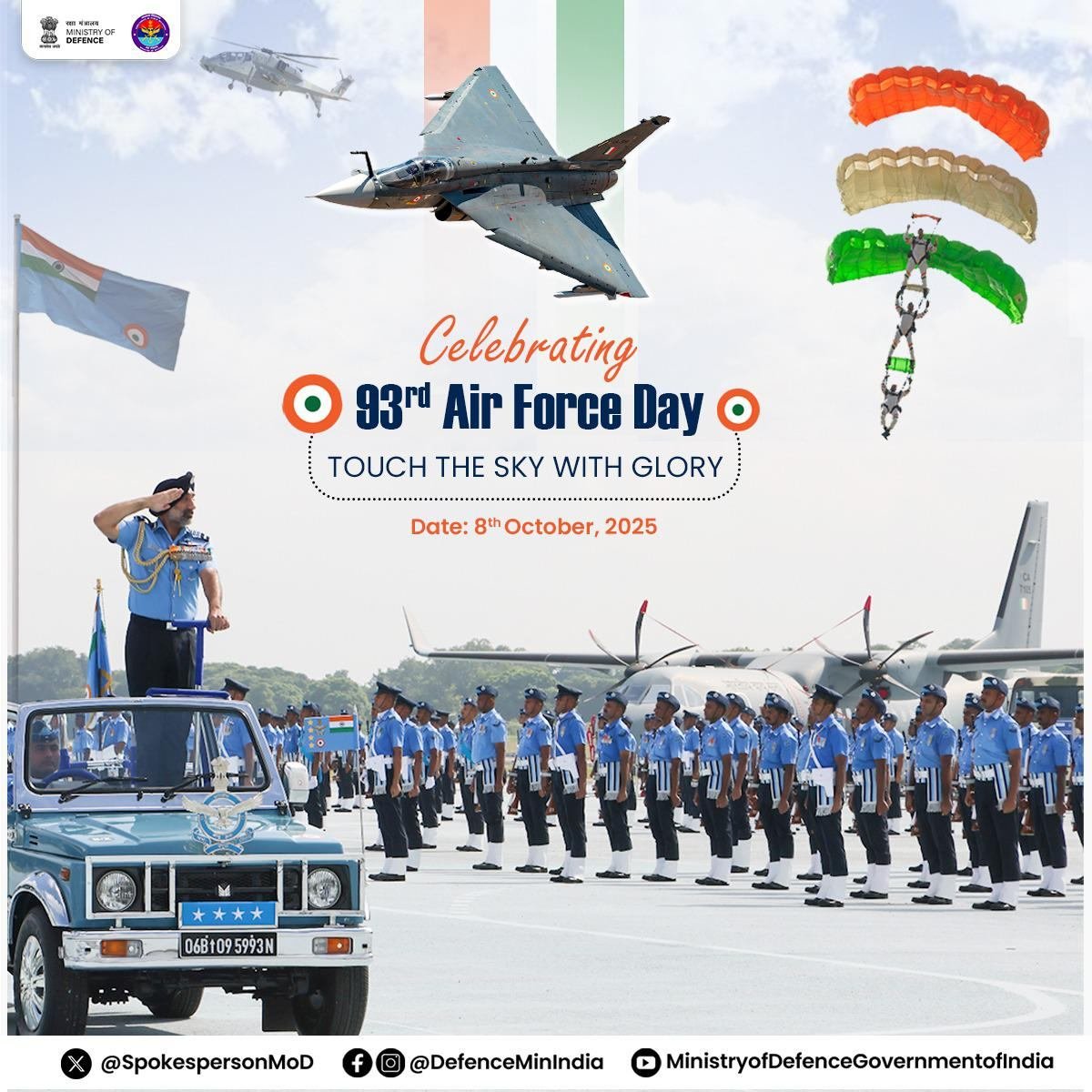ukhrultimes's tweet image. #UTSnippet: India on October 8, 2025, celebrated the 93rd Indian Air Force Day honouring the valour and dedication of air warriors who safeguard the nation’s skies. #IndianAirForceDay

(Ministry of Defence, GoI)

Follow the Ukhrul Times Ⓜ️ channel on WhatsApp:…