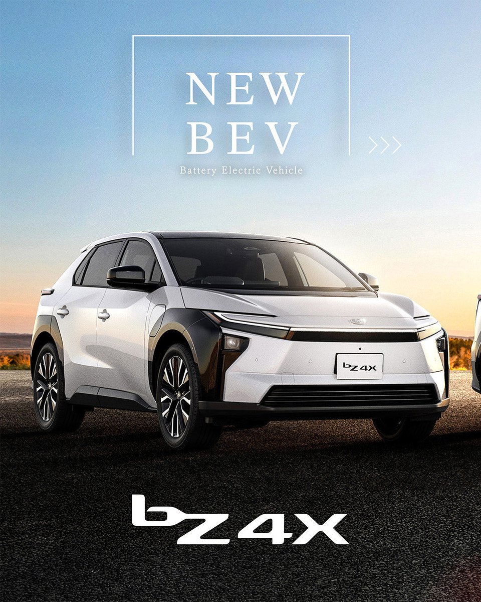 OitaTOYOPET's tweet image. トヨタのBEV（電気自動車）bZ4Xが、さらなる進化を遂げました。

先進的で洗練されたデザイン。トヨタクオリティで磨き上げた、電気ならではの力強く滑らかな走り。

oita-toyopet.com/lineup/bz4x

新しいクルマの体験を。
新しいライフスタイルを。
この一台で。

#bz4x #電気自動車 #bev #toyota #トヨタ
