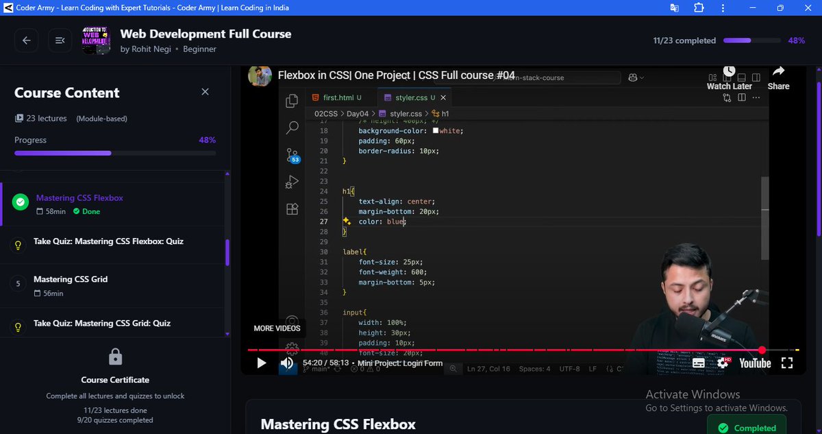 SachinK82390021's tweet image. My web development journey Day(8) - CSS lecture(4)
Mastering CSS Flexbox
#CSS #webdev #coderarmy #JavaScript