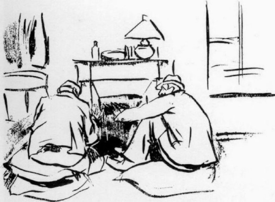 Casas i Rusiñol treient-se el fred a la seva casa de Montmartre (s/d). Casas and Rusiñol in Montmartre