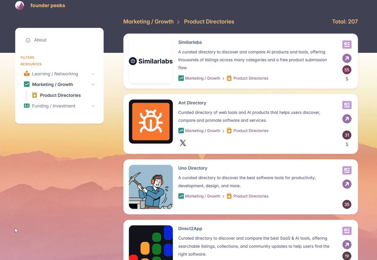 FounderPeaks's tweet photo. We keep adding more directories.
We need to focus on functionality but adding directories is a bit meditative... ๐ง
As today, we added more than 200 directories!
#buildinpublic #directories https://t.co/XNX8uwqGsp