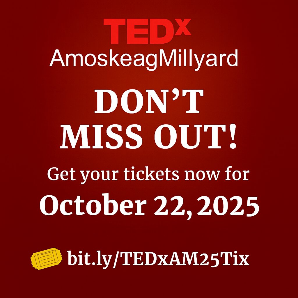 Manchester’s biggest day of ideas is almost here!

On October 22, the historic Palace Theatre will fill with visionaries, artists, and thinkers for TEDxAmoskeagMillyard 2025.

Be in the room where inspiration happens.

🎟 bit.ly/TEDxAM25Tix

#TEDxAmoskeagMillyard #TEDx