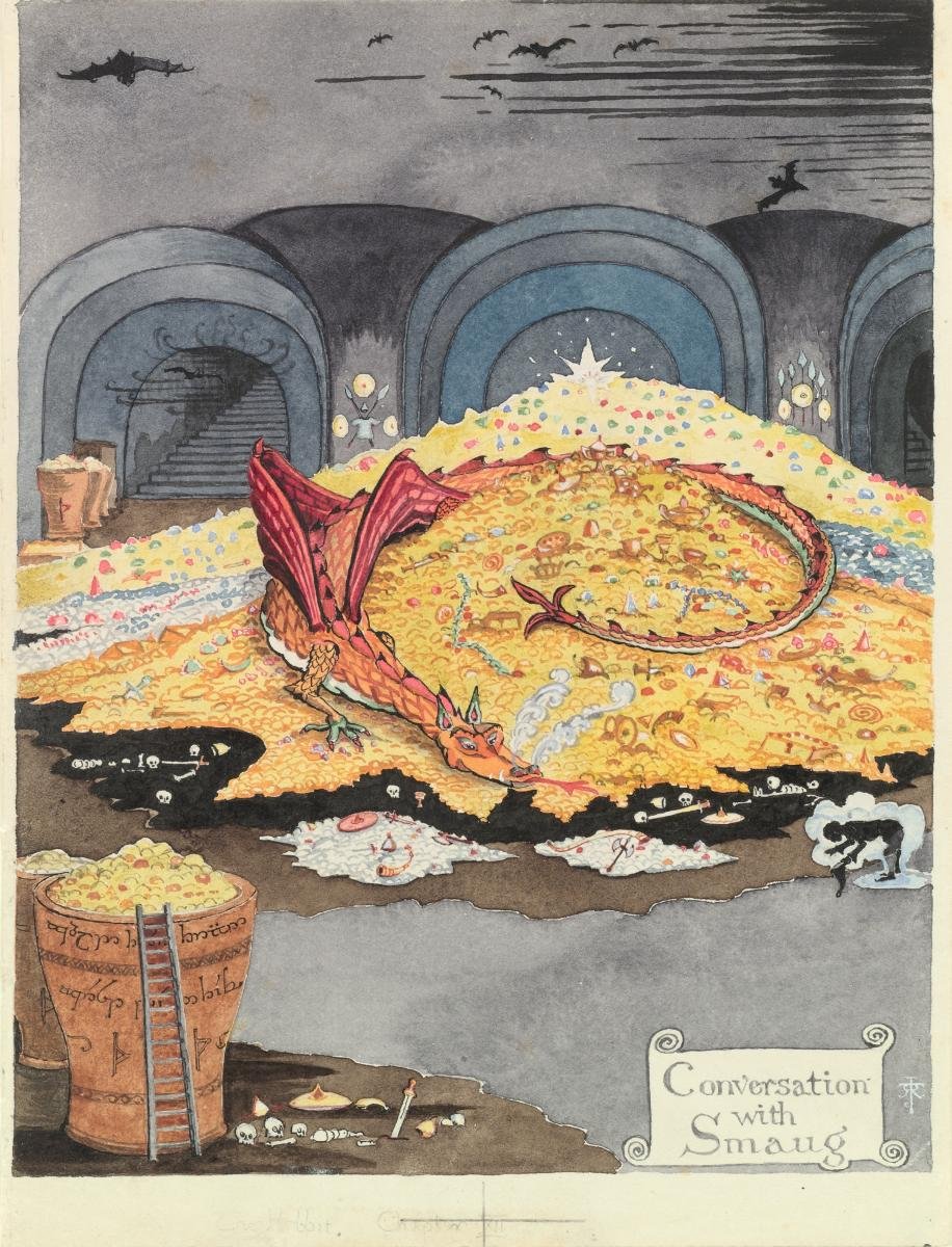 mtg_ds's tweet image. You probably know that Tolkien himself was a pretty capable illustrator, but have you seen this rendition of Smaug? Looks a lot like the 🐉👇
