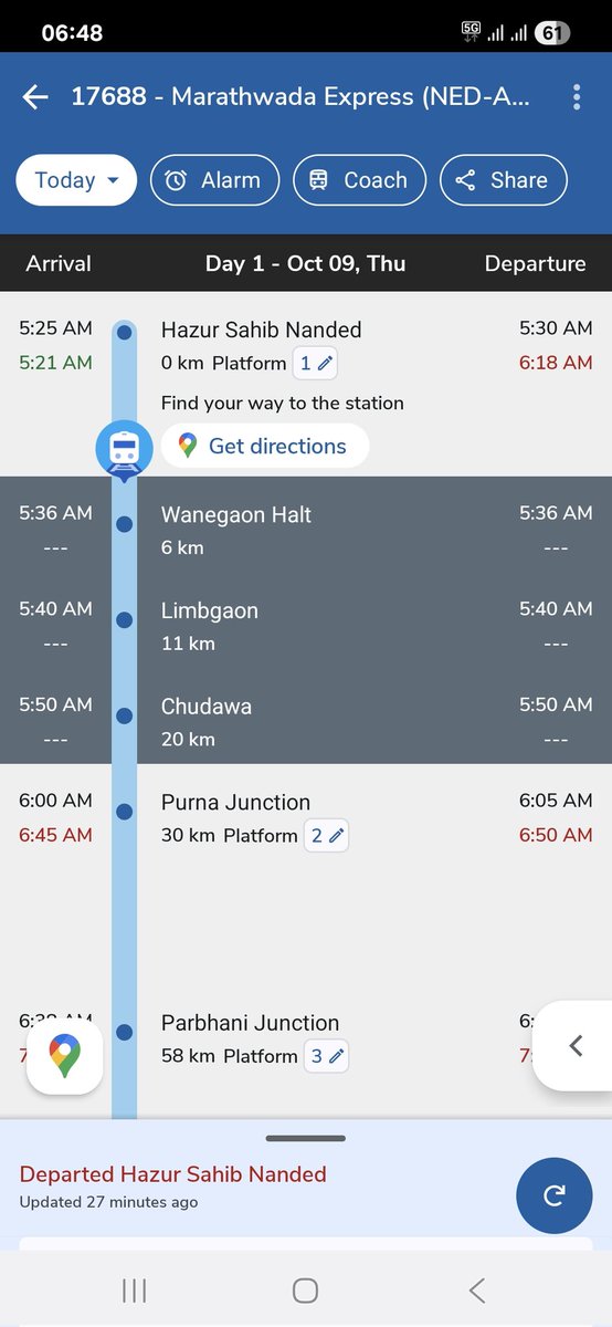 AnkushraoP's tweet photo. Train No. 17688 is shoeing in app train departure from Nanded. But train is  Delayed by 1 hour's 30 min. Why are you westing my time. https://t.co/4Sbs5tLiPt