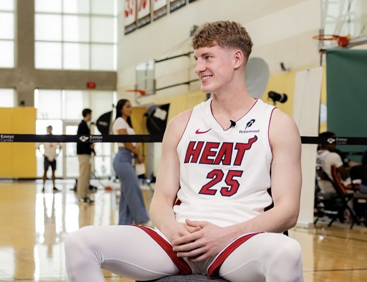 HeatCulture13's tweet photo. What are your first impressions of rookie Kasparas Jakucionis in his pressson debut? 🤔 https://t.co/pxdtwevxBi