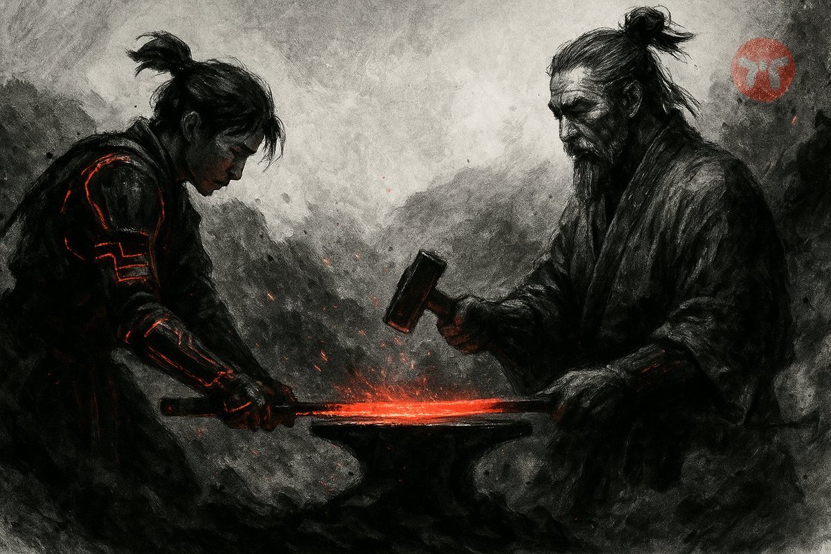 dojo_mojo_rune's tweet image. The sword was dull.
The apprentice blamed the steel.
The master said nothing.
“Maybe it’s not the metal that needs sharpening,”
he finally whispered.
The boy swung again - slower, focused.
Each strike found rhythm. Each spark found purpose.
$DOJO