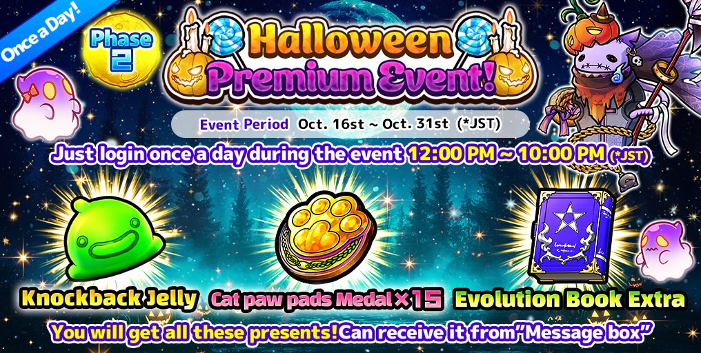 CatsCommander's tweet photo. The 2nd Halloween Premium Event♪
From 10/16 to 10/31, log in during the designated time to receive luxurious items every day! Don’t forget to claim them♪
#CatsTheCommander #LoginBonus #Halloween https://t.co/OYmnUrwPxe