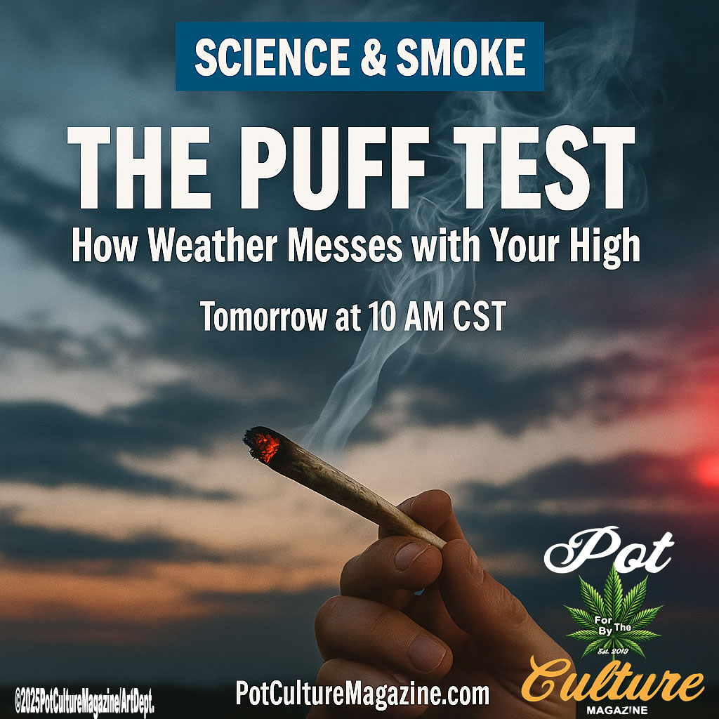 PotCultureMag's tweet photo. The sky plays with your high more than you think. From cold air to pressure drops, every puff changes with the weather. The Puff Test lands Tomorrow at 10 AM CST.
#PotCultureMagazine #CannabisCulture #WeedLife #Cannabis #Weather #High #StonerScience #420Community #Weed #StonerFam https://t.co/BB7VZwkoOR