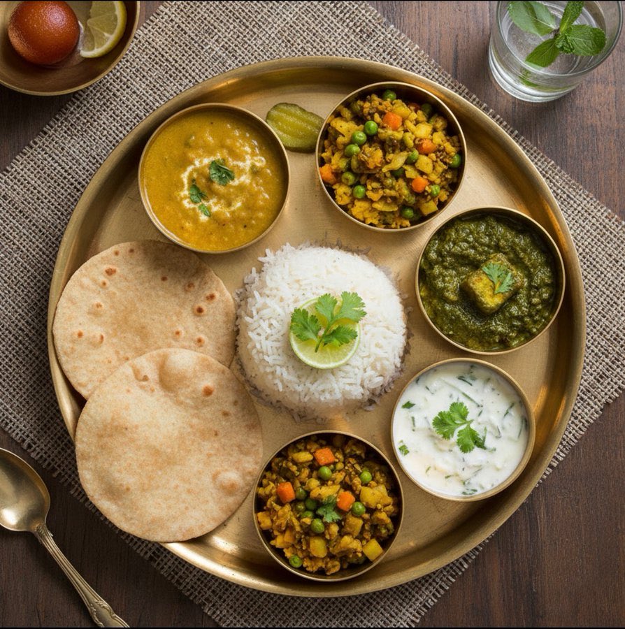 Summer31415's tweet image. 尼泊尔国王餐的慈悲与丰盛
尼泊尔国王餐(Royal Thali),象征和谐与圆满。金色餐盘盛满米饭、咖喱、扁豆汤与酸奶酱,五味平衡、五色俱全。圆形象征轮回,素食体现慈悲。它不仅是一餐,更是一场礼敬天地、共享福缘的修行。
#Nepal #Thali #RoyalThali #尼泊尔 #尼泊尔美食 #佛教文化 #素食 #亚洲美食