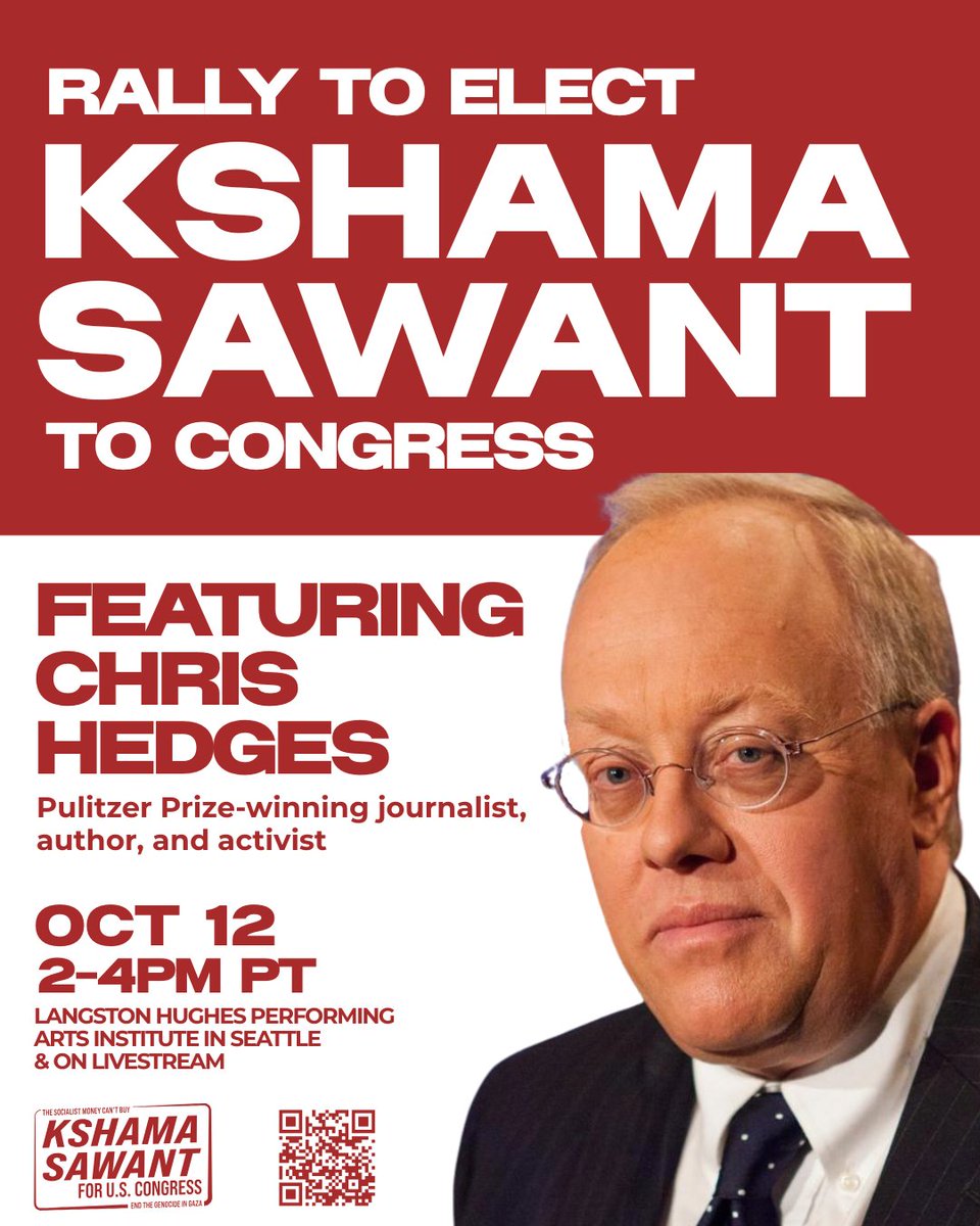 Our Congressional campaign's National Rally on Sunday, October 12th, will feature a speech by Pulitzer prize-winning journalist, author, and antiwar activist Chris Hedges. 

Chris has been an unrelenting fighter in the anti-genocide movement. He has been exposing the Democratic
