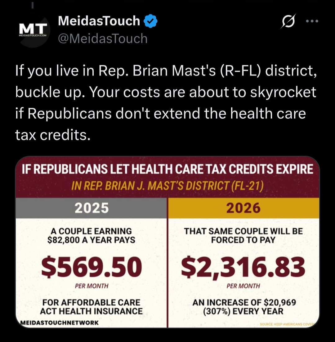 <a href="/ByronDonalds/">Byron Donalds</a> This is just one district in your home State's stats. for how much healthcare will cost without the ACA subsidies. Do you think Floridians already struggling with astronomical HO insurance can afford this?