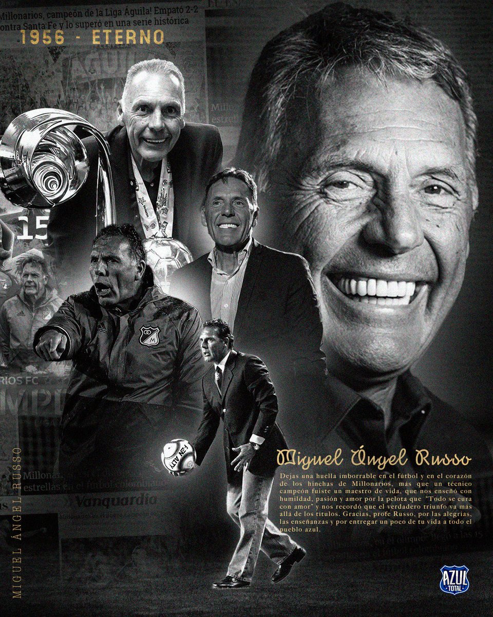 Los valientes no mueren, ellos siempre viven aquí. 💙

Azul Total lamenta profundamente el fallecimiento del profesor Miguel Ángel Russo. Extendemos un fraternal abrazo a su familia, amigos y a toda la hinchada que hoy lo recuerda.

Eternas gracias, Miguel. Tu legado siempre