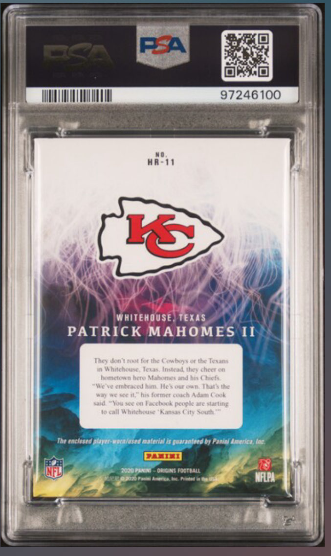 TaterTots2023's tweet image. Anyone interested in a Patty? Pop 1

2020 PATRICK MAHOMES II PANINI ORIGINS HOMETOWN ROOTS(Player worn) - Pop 1 none higher //49 PSA 9

$225 shipped obo

#thehobby