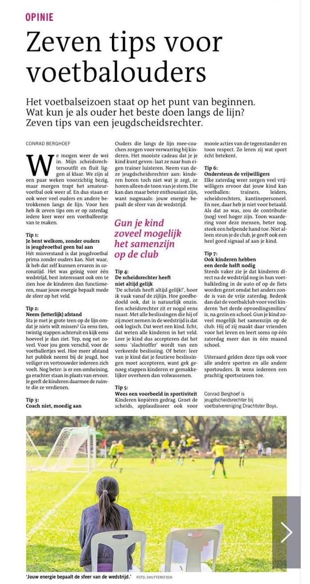 Conrad Berghoef is jeugdscheidsrechter bij voetbalvereniging Drachtster Boys en schreef in een krant 7 tips voor voetbalouders  om er elke keer weer een voetbalfeestje van te maken.

Tip 1:

Je bent welkom, zonder ouders is jeugdvoetbal geen bal aan
Het misverstand is dat