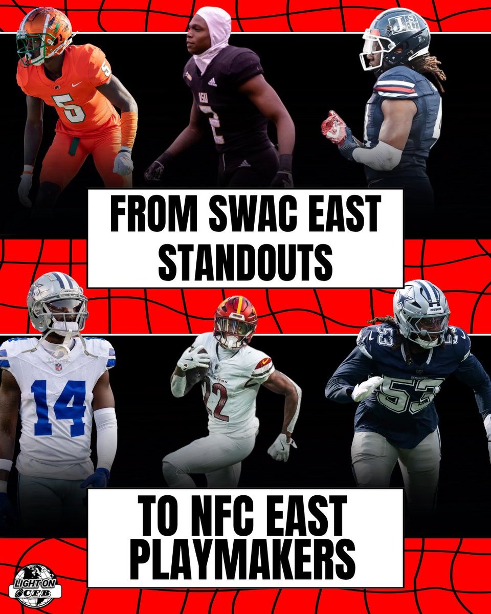 LightOnSports's tweet photo. A typical SWAC East game in 2021 was just a preview of the 2025 NFC East π₯
Washington Commanders rookie sensation Bill Croskey-Merritt spent 4 seasons at Alabama State, before playing on the FBS level. π
The Dallas Cowboys HBCU pipeline hasnβt stopped. Jackson State alum James Houston and FAMU alum Markquese Bell have been putting on for the SWAC this season. βοΈ