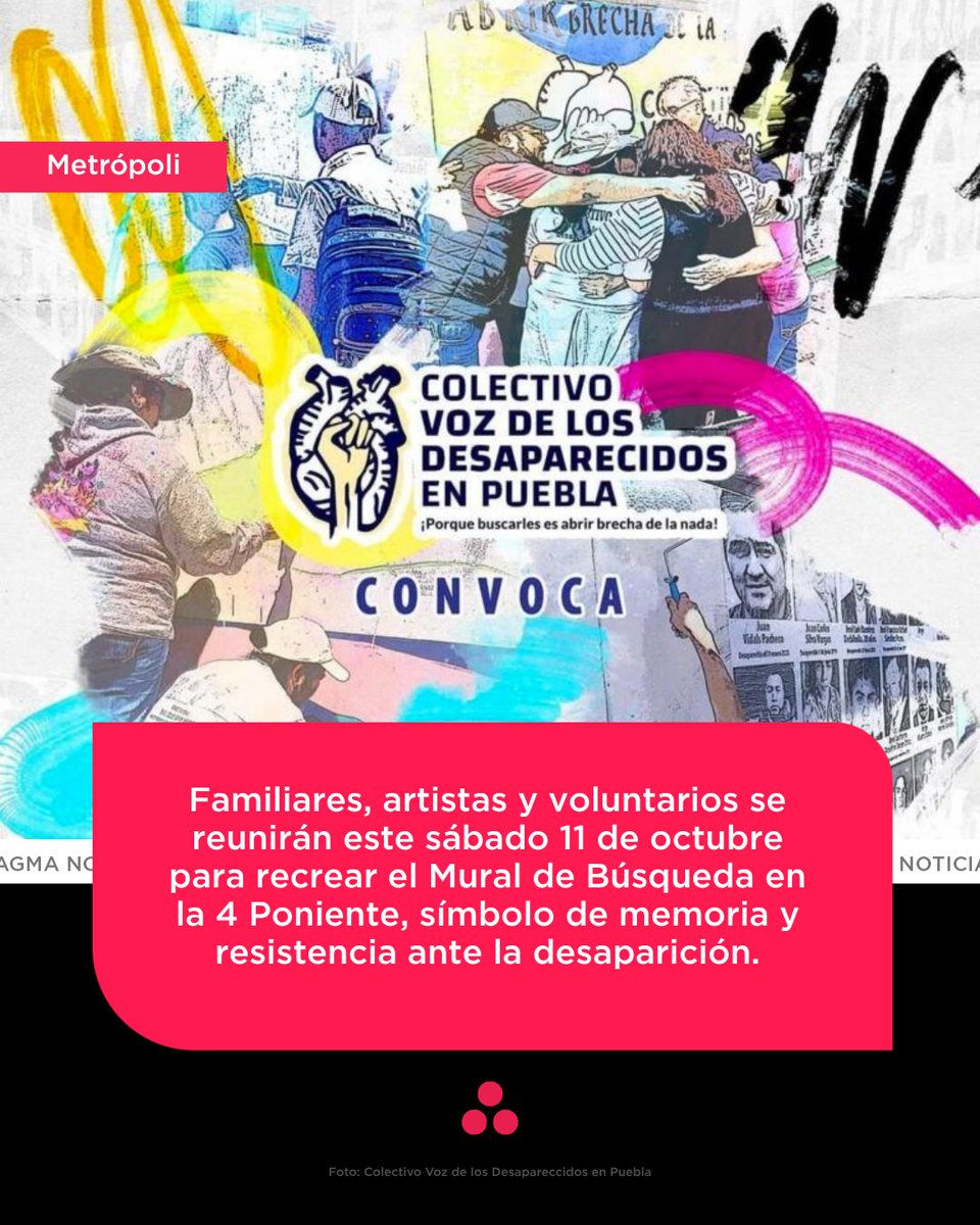El colectivo Voz de los Desaparecidos en Puebla invita a la ciudadanía a participar en la restauración del Mural de Búsqueda este 11 de octubre.

👉mgmnoticias.mx/2025/10/08/voz…