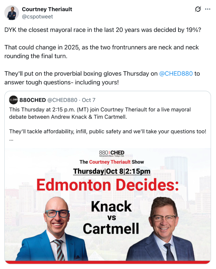 Enough is enough! I am once again calling out media bias - this time by <a href="/CHED880/">880CHED</a> <a href="/CorusPR/">Corus Communications</a>. 70% of Edmontonians want change. By only entertaining status quo candidates - the people got us in this mess - local media is failing our city!

#yeg #yegvote #yegmedia #forallofedmonton