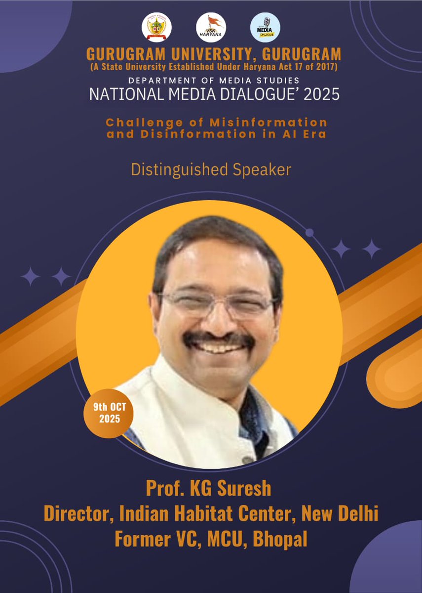 kg_suresh's tweet image. To address the National Media Dialogue 2025 at @gurugramuniver1 today.
@MediaStudiesggu @AshwiniVaishnaw @MIB_India @rammadhav_ @ashwani_mahajan @mukulkanitkar @atulkotharissun @SunilAmbekarM @vskharyana @IIMC_India