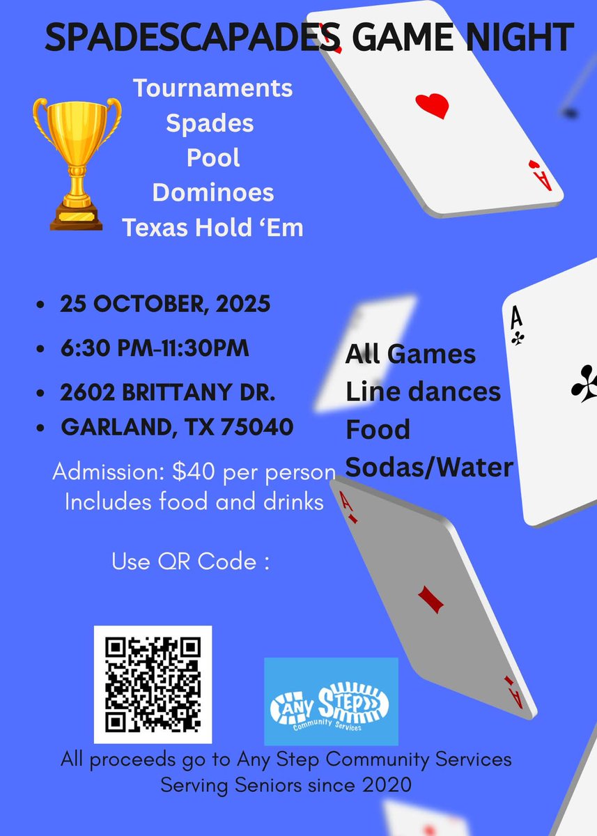 AnyStepCommunit's tweet image. All proceeds go to support older adults

Please register and buy your tickets by October 17th so we can order the right amount of food.
Two steps to secure your spot. 
1. Register: forms.office.com/r/ELZnBnWJbM?o…

2. Purchase ticket: zeffy.com/en-US/ticketin…