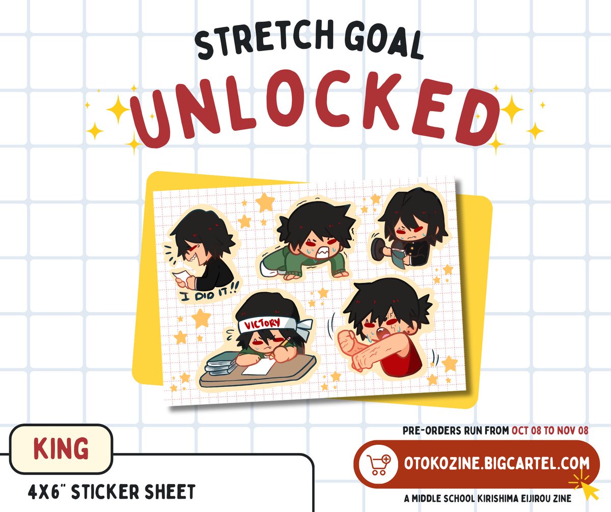 ⭐ SG UNLOCKED! ⭐

We're doing this thing! 🥳 Our first stretch goal, an adorable sticker sheet by <a href="/bakaqeyama1/">King</a>, has officially been UNLOCKED! Visit our shop below &amp; secure this bonus today! ✨️
otokozine.bigcartel.com