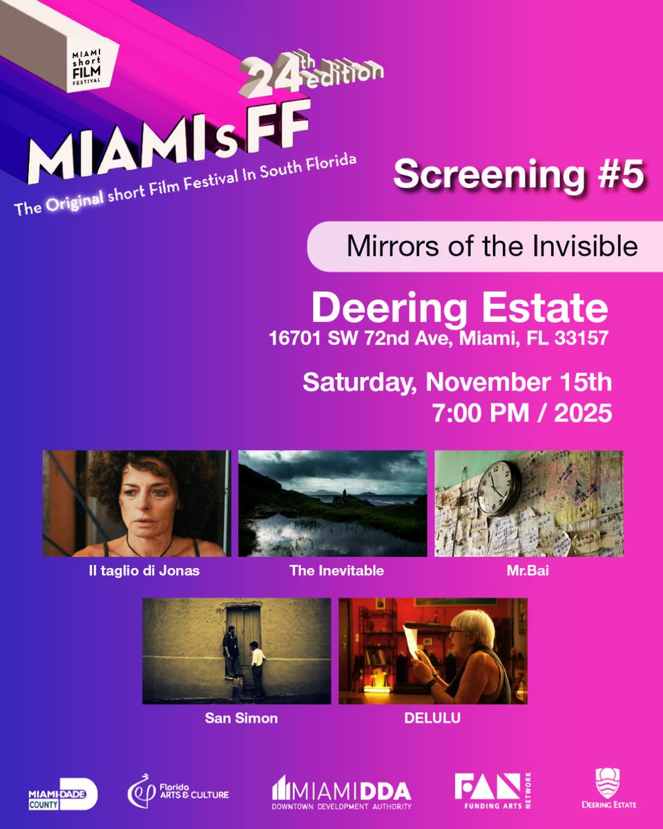 MIAMIsFF (@miamisff) on Twitter photo Saturday, November 15th, 7:00 PM at ๐ป๐๐ ๐ซ๐๐๐๐๐๐ ๐ฌ๐๐๐๐๐, 16701 SW 72nd Ave, Miami, FL 33157
๐ท TICKETS NOW ON SALE
goelevent.com/MIAMIsFF/e/24tโฆ
2025 Official Selection of five (5) short films - ๐บ๐๐๐๐๐๐๐๐ # 5 - ๐ด๐๐๐๐๐๐ ๐๐ ๐๐๐ ๐ฐ๐๐๐๐๐๐๐๐ Saturday, November 15th, 7:00 PM at ๐ป๐๐ ๐ซ๐๐๐๐๐๐ ๐ฌ๐๐๐๐๐, 16701 SW 72nd Ave, Miami, FL 33157
๐ท TICKETS NOW ON SALE
goelevent.com/MIAMIsFF/e/24tโฆ
2025 Official Selection of five (5) short films - ๐บ๐๐๐๐๐๐๐๐ # 5 - ๐ด๐๐๐๐๐๐ ๐๐ ๐๐๐ ๐ฐ๐๐๐๐๐๐๐๐