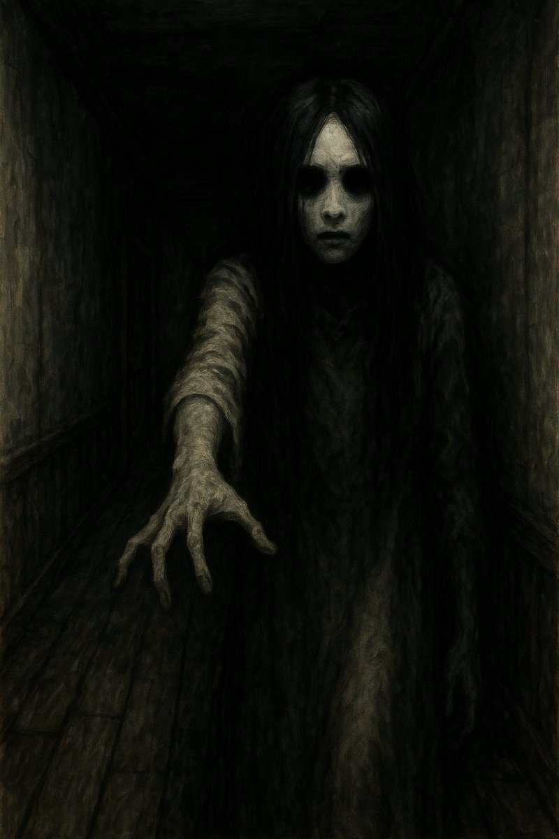 chenb0x's tweet image. An indescribable paleness behind long black hair.
Reaching for me with a thousand-mile stare. 
At the other end of the hall, is my only escape. 
Blocked by the ghost, trying to keep me in #Day8

#31DaysOfScary