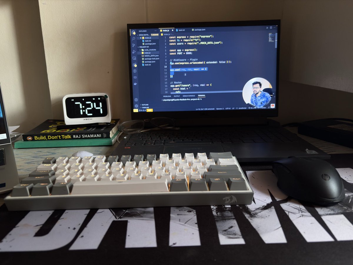 lazy_Neuron's tweet image. Early Morning log: 
&amp;gt; woke up at 5 and went on to hit the gym
 
&amp;gt; implementing Express middleware and HTTP headers in api

 &amp;gt; office at 10 and corporate matches after lunch 

&amp;gt; packed day but no room for excuses