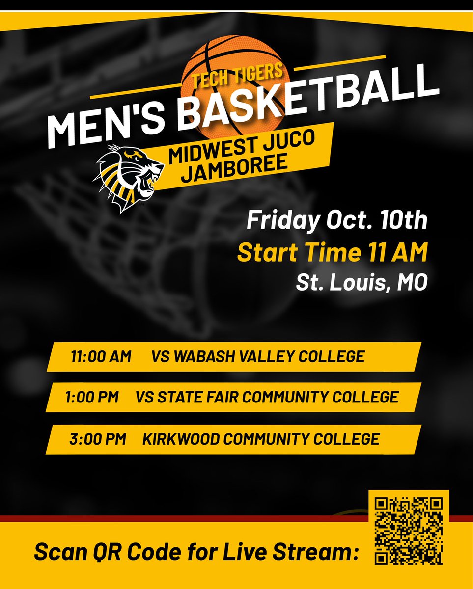 TechTigersMbb's tweet image. We are on the road again This weekend Tiger Fans to compete in the Midwest Jamboree at the Bradley Beal Center in St. Louis,MO

Oct 10th
11:00AM Wabash Valley
1:00PM St Fair CC
3:00PM Kirkwood CC

BallerTV Live Stream Link
ballertv.com/events/midwest…

#northwesttech #respectthetech