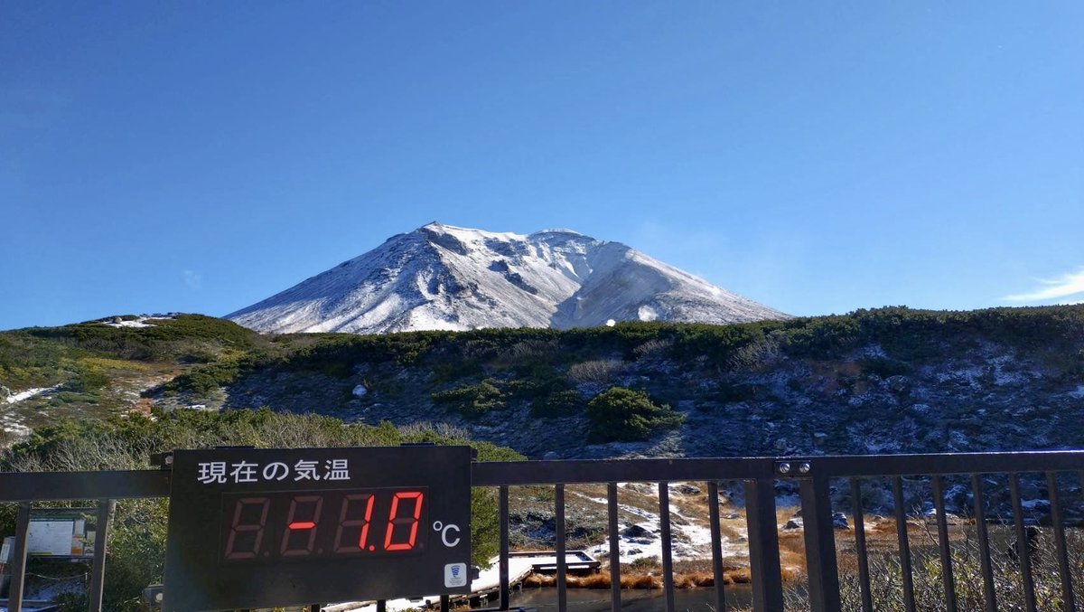 asahidake_2291's tweet image. 本日10月9日、旭岳初冠雪を観測しました☃️🏔️

昨年（10月20日）と比べて11日早い観測となりました！

#旭岳ロープウェイ
#大雪山旭岳