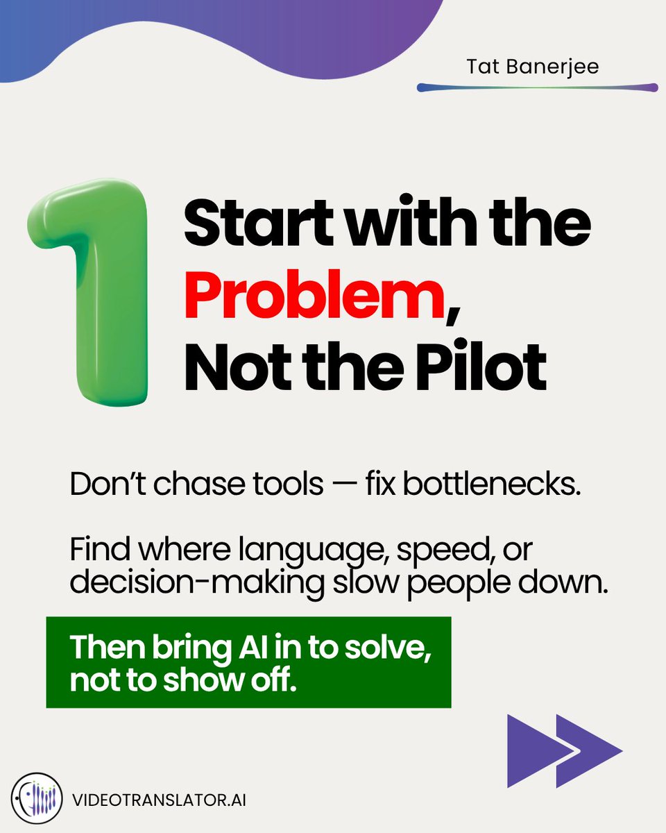 TatBanerjee's tweet image. AI pilots are everywhere, yet so few ever scale.
Why? Because technology alone doesn’t transform organisations. People and workflows do.
Here are 4 lessons I’ve learned about making AI actually work in your organisation 👇

#AIAdoption #DigitalTransformation #Leadership #VoiceAI…