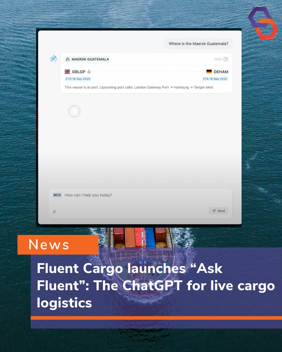 learningscc's tweet image. Fluent Cargo has announced the launch of Ask Fluent, an AI-powered search capability that enables natural language queries against live logistics and transport data. 
Read more: hubs.li/Q03MTnqY0