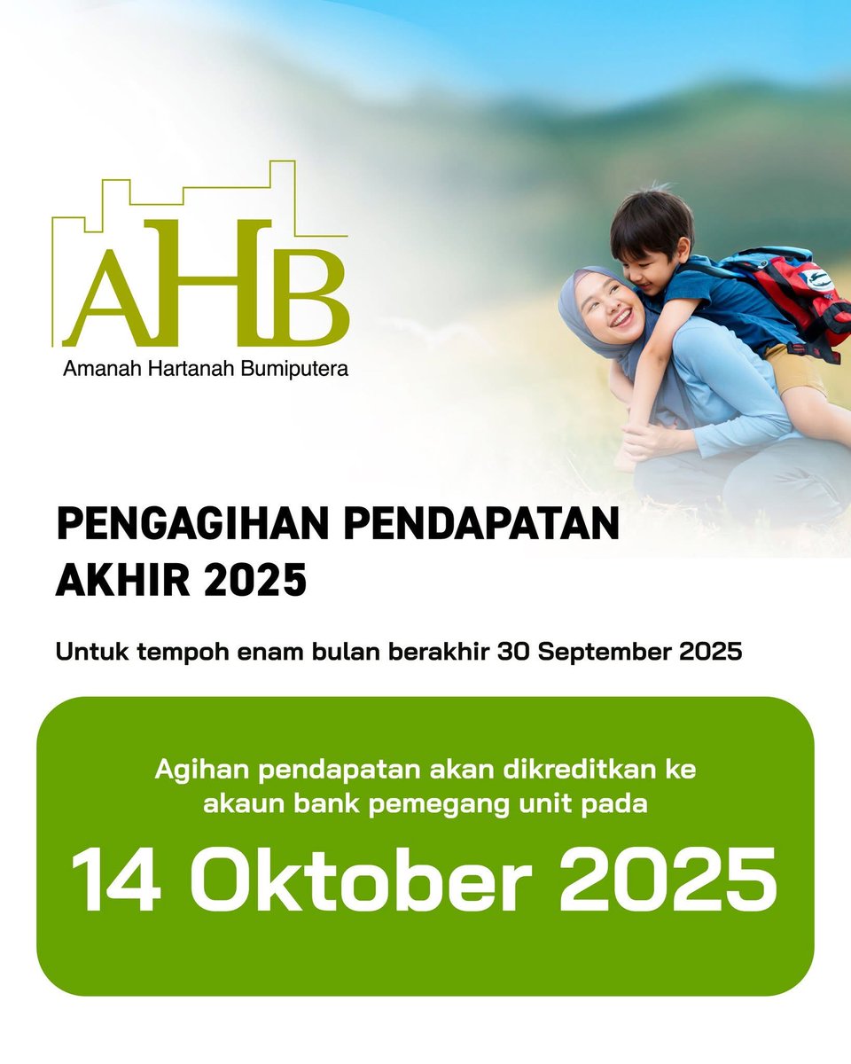 kewangangraduan's tweet photo. AHB agih dividen 2.50 sen seunit
- agihan pendapatan 2.10 sen seunit
- agihan bonus 0.40 sen seunit

April lepas, AHB agih dividen 2.50 sen seunit
- agihan pendapatan 2.05 sen seunit
- agihan bonus 0.45 sen seunit

Keseluruhan = 5.00 sen seunit https://t.co/Yeaw7wf5Wt