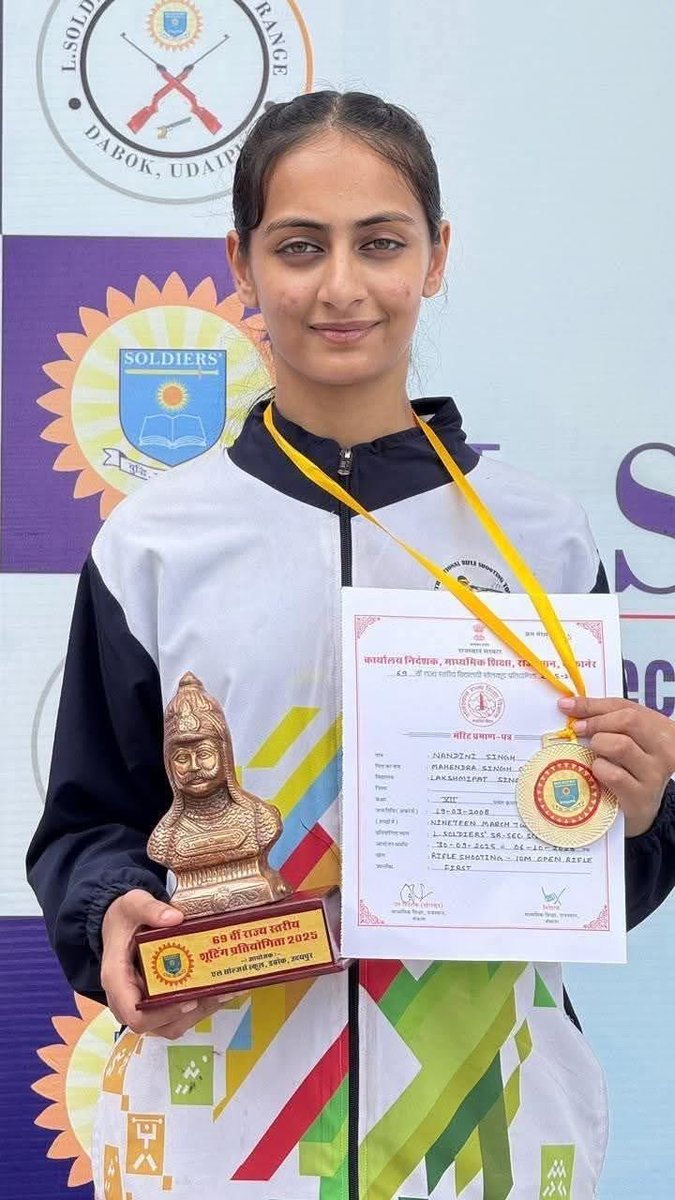 KuldeepBadiyal's tweet image. उदयपुर में आयोजित 69वीं राज्य स्तरीय राइफल शूटिंग 19 वर्षीय छात्र-छात्रा विद्यालय खेलकूद प्रतियोगिता में संपूर्ण राजस्थान में राजसमंद का गौरव बढ़ाने वाली बेटी सुश्री नंदिनी सिंह चौहान ने प्रथम स्थान (गोल्ड मेडल) प्राप्त कर न केवल जिले का नाम रोशन किया, बल्कि सर्वाधिक अंक प्राप्त…