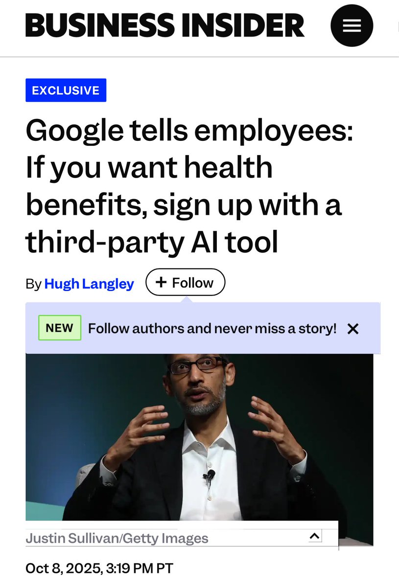 “Google told employees who want health benefits that they must allow a third-party AI healthcare tool to access their data”.

Alarming HIPPA violation on many levels.