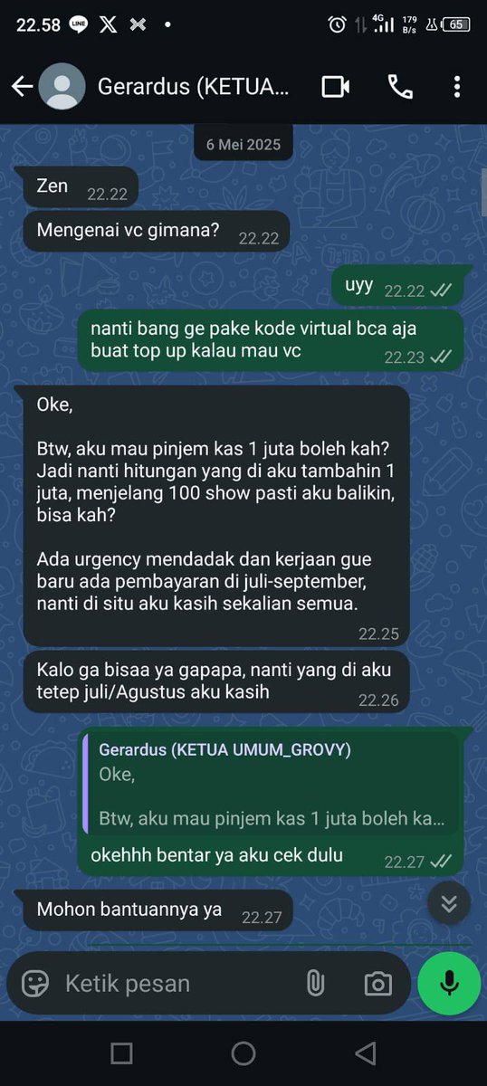 mbudsprasetyo's tweet image. Assalamualaikum, selamat pagi
Mohon maaf mengganggu waktunya

Mohon izin bertanya @GROVY_ID tentang beberapa tangkapan layar yang saya dapatkan perihal @Gondut_
Yang meminta uang kas untuk VC dan meminjam uang kas untuk pribadi

Mohon diberikan penjelasan tentang hal dibawah ini