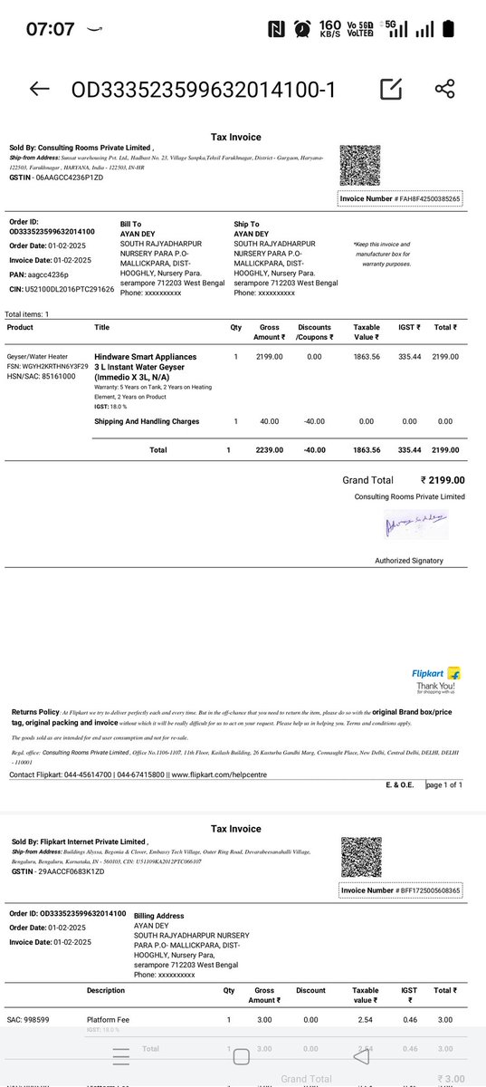 deyayan_1993's tweet photo. I purchsed a Hindware geyser frm Flipkart on 05.02.2025. It stopper wrking in July. I raised a srvc rqst (HG019050) &amp; a technician ws assigned, bt despite rpted calls, no one hs visited yet. Pls ensure the geyser is repaired at d earliest. @Hindware_India @Hindware366320 https://t.co/SE31A1hkmP