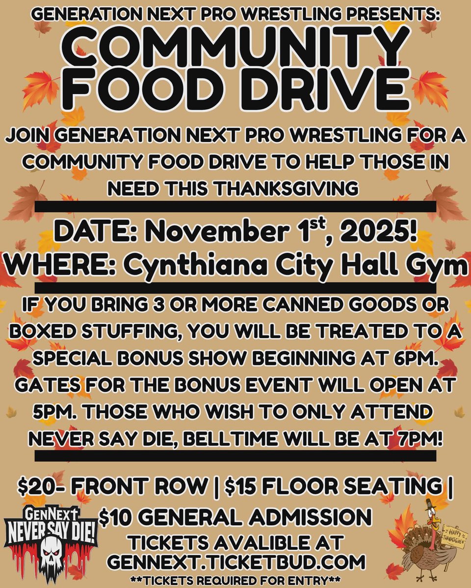 gennext.ticketbud.com/-never-say-die…
<a href="/Gnextpro/">Generation Next Pro Wrestling</a> returns Nov 1
<a href="/oldschoolicon/">Lone Wolf Bobby Blade</a> <a href="/legendoflarryd/">Larry Fn D</a> <a href="/itsstevieash/">Stevie Ash</a> <a href="/JackieThad/">Jackie Thad</a> <a href="/nickmaniwa/">#ProWrestlingsBFF Nick Maniwa</a> <a href="/DoomswitchEren/">Eren Grey</a> <a href="/EverythingSledd/">mr. everything maxx sledd</a> <a href="/HighspotsWN/">Highspots.TV</a> <a href="/Highspots/">Highspots.com</a> <a href="/dexblockstudios/">DEX Block Studios LLC.</a> <a href="/TheJakeCrist/">Jake Crist</a> <a href="/CoreyCalhounPro/">Corey Calhoun</a>