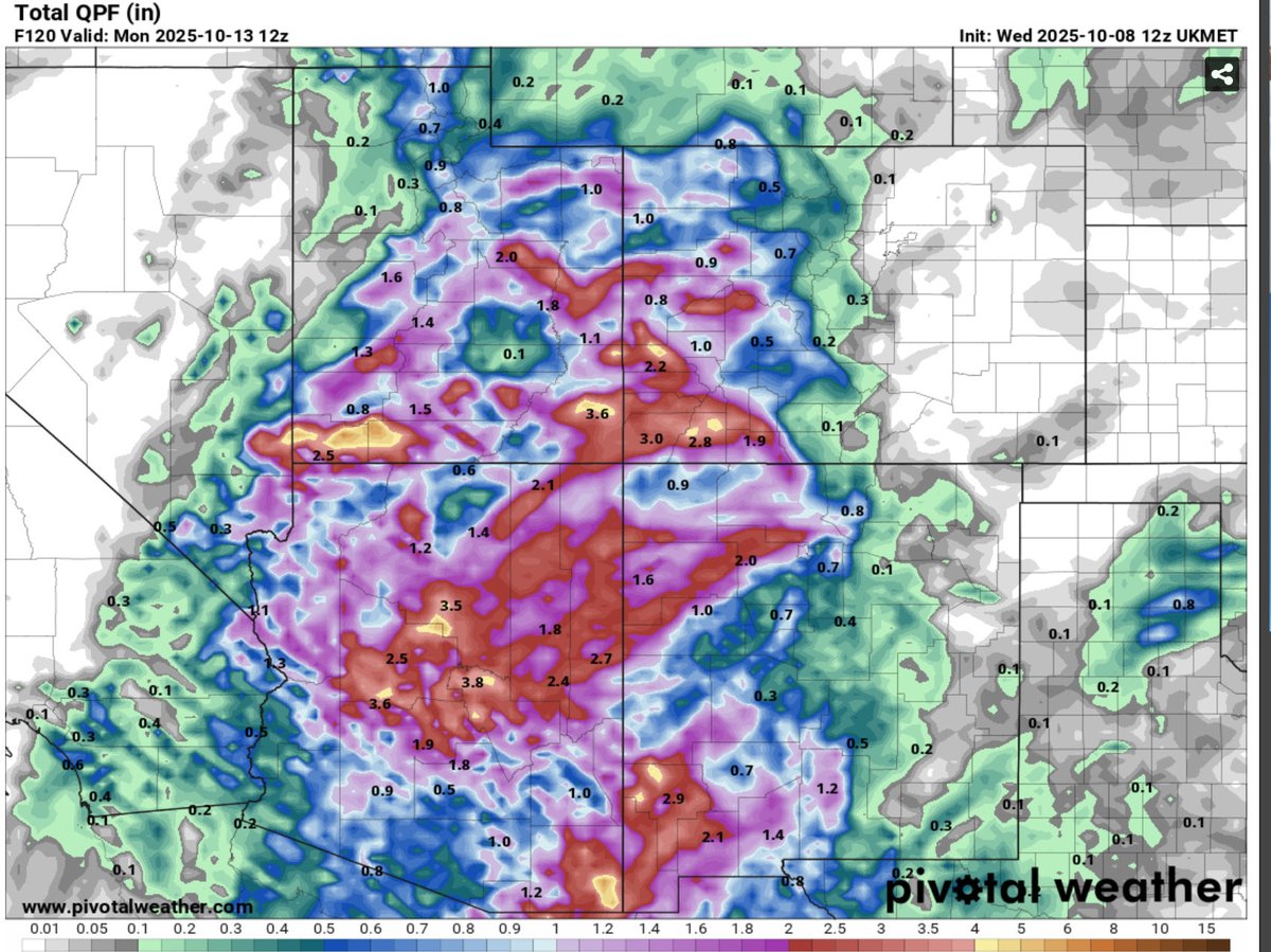 A serious weather situation setting up in AZ with flash flooding/flooding. Abundant tropical moisture spreads over the state Thur-Fri with the worst conditions Sat into Mon. Exact rain amnts somewhat uncertain, esp lower deserts. The mtns will likely see the highest amnts. #azwx
