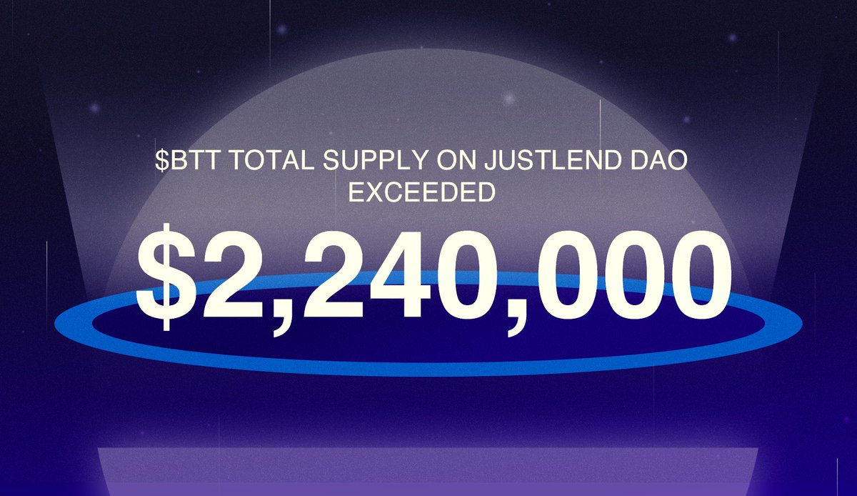 BitTorrent's tweet image. 🔥 $BTT Total Supply exceeds $2.24M on #JustLendDAO.    

Visit JustLend DAO: app.justlend.org/marketDetailNe…