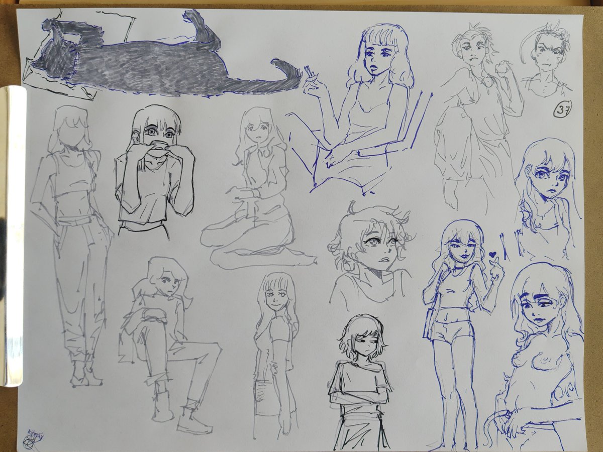 Rkgk sheet n°37  Here some random sketches on grey and violet ink, with fude nib fountain pen. Fude nibs are rlly one of the best choices to do ink sketches. Miyumi measuring her waist went good~  #dailysketch #sketch #sketchart #rkgk #fountainpen #ink