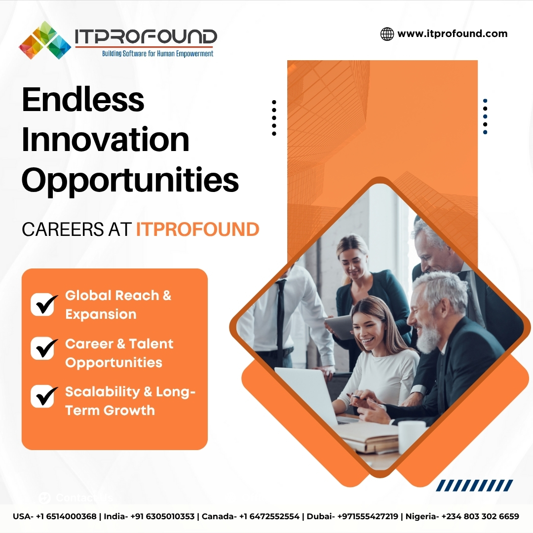 ITProFound_'s tweet image. 🚀 Endless Innovation Opportunities Await You at ITPROFOUND!

Are you ready to be part of a global organization that empowers talent and drives innovation?
At ITPROFOUND, we don’t just build software — we build careers with impact.