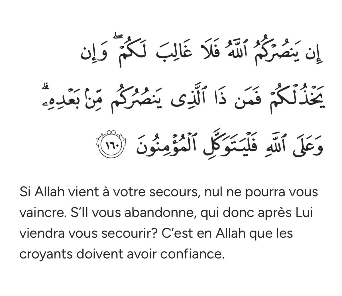 Allah (ﷻ) est la seule source de secours et de succès.

Al-Imran [ S3 ; V160 ] ❤️